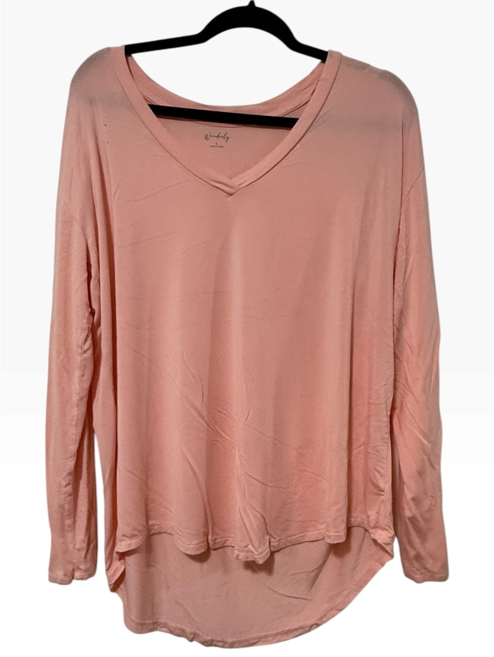 Wonderly Long Sleeve V-Neck Top in Soft Apricot, Size Large